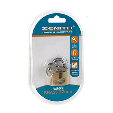 Zenith Brass Padlock 32mm, with 3 Keys
